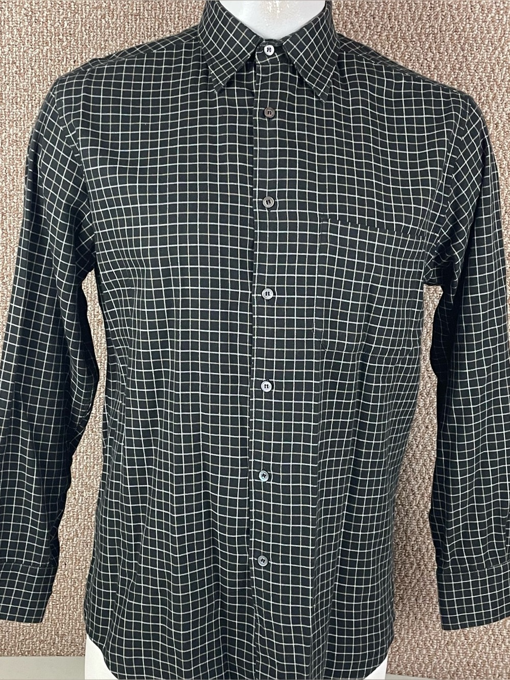 Zanella Dress Shirt Men's Large Cotton Long Sleeve Italy Made Grid Button B10